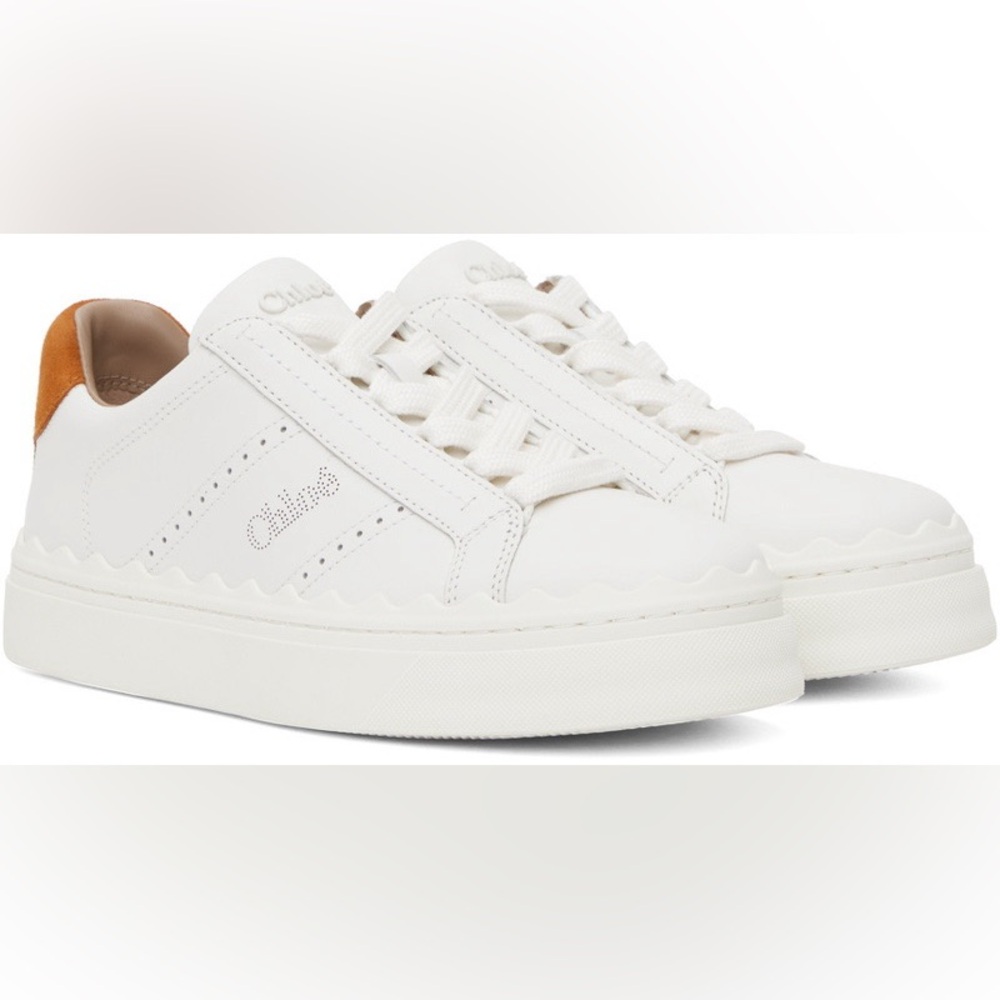 Chloé White and Tan Lauren Laced Low Top Sneakers